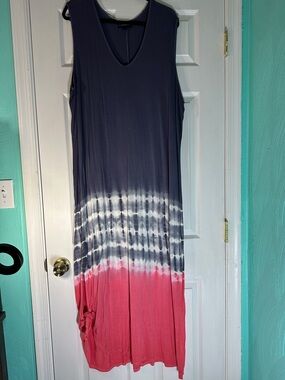 Lane Bryant Navy, White & Coral Tie-Dye Maxi Dress